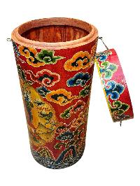 Tibetan Cylindrical Stand With Green Tara, Traditional Color Painted
