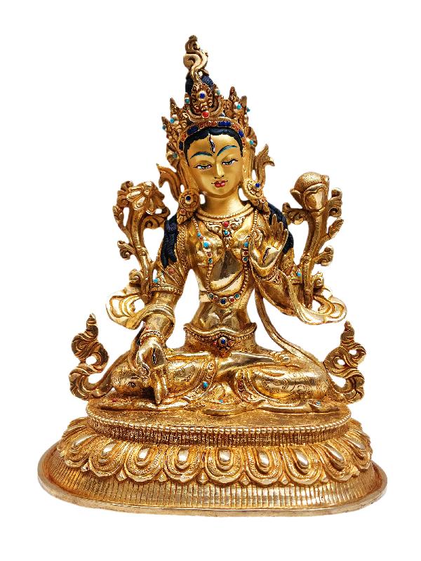 [white Tara], Buddhist Handmade Statue, [full Gold Plated], [face Painted] And [high Quality]