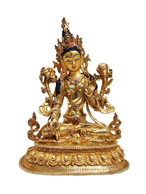 [white Tara], Buddhist Handmade Statue, [full Gold Plated], [face Painted] And [high Quality]