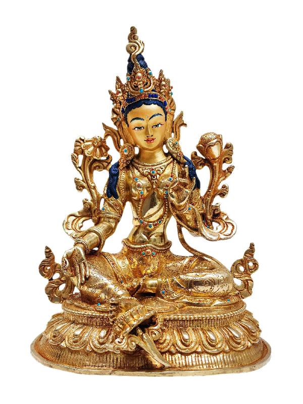 [green Tara], Buddhist Handmade Statue, [full Gold Plated], [face Painted] And [high Quality]