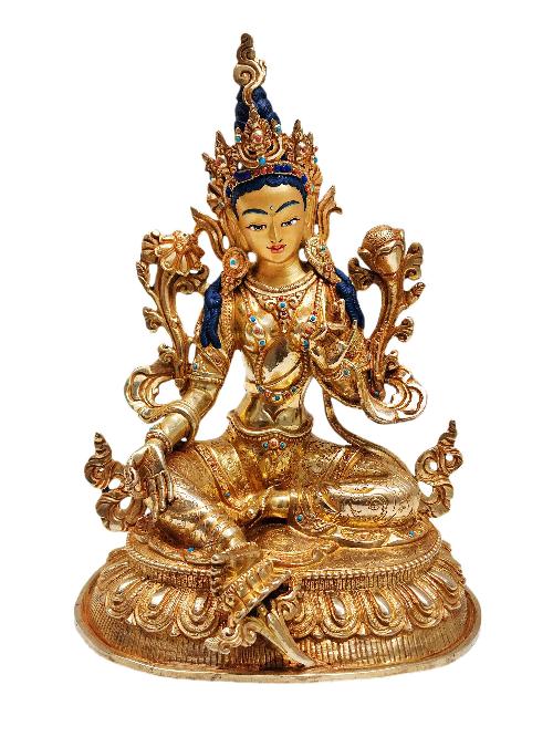[green Tara], Buddhist Handmade Statue, [full Gold Plated], [face Painted] And [high Quality]