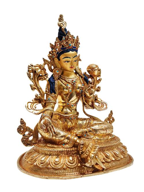 [green Tara], Buddhist Handmade Statue, [full Gold Plated], [face Painted] And [high Quality]