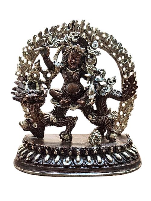[black Jambhala], Buddhist Miniature Statue, [silver And Chocolate Oxidized]