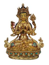 [chenrezig], Buddhist Handmade Statue, [full Gold Plated], [face Painted], [stone Setting] And [high Quality]