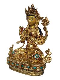 [chenrezig], Buddhist Handmade Statue, [full Gold Plated], [face Painted], [stone Setting] And [high Quality]