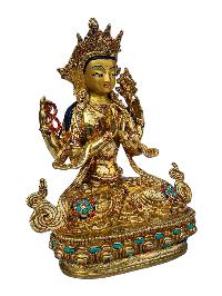[chenrezig], Buddhist Handmade Statue, [full Gold Plated], [face Painted], [stone Setting] And [high Quality]