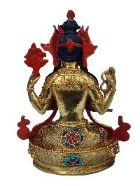 [chenrezig], Buddhist Handmade Statue, [full Gold Plated], [face Painted], [stone Setting] And [high Quality]
