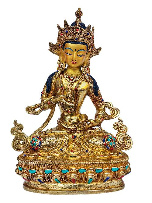 [vajrasattva], Buddhist Handmade Statue, [full Gold Plated], [face Painted], [stone Setting] And [high Quality]