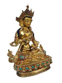 [vajrasattva], Buddhist Handmade Statue, [full Gold Plated], [face Painted], [stone Setting] And [high Quality]