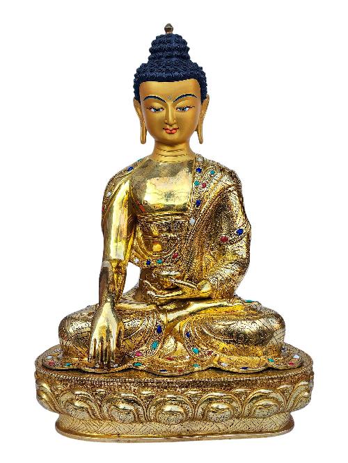 [shakyamuni Buddha], Buddhist Handmade Statue, [full Gold Plated], [face Painted], [stone Setting] And [high Quality]