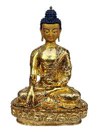 [shakyamuni Buddha], Buddhist Handmade Statue, [full Gold Plated], [face Painted], [stone Setting] And [high Quality]