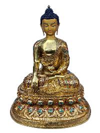 [shakyamuni Buddha], Buddhist Handmade Statue, With Double Base, [full Gold Plated], [face Painted], [stone Setting] And [high Quality]