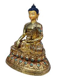 [shakyamuni Buddha], Buddhist Handmade Statue, With Double Base, [full Gold Plated], [face Painted], [stone Setting] And [high Quality]