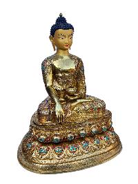 [shakyamuni Buddha], Buddhist Handmade Statue, With Double Base, [full Gold Plated], [face Painted], [stone Setting] And [high Quality]