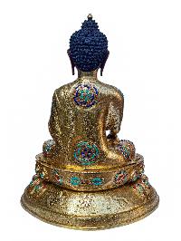 [shakyamuni Buddha], Buddhist Handmade Statue, With Double Base, [full Gold Plated], [face Painted], [stone Setting] And [high Quality]