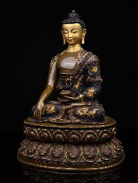 [shakyamuni Buddha], Buddhist Handmade Statue, With Double Base [chocolate Oxidized], [face Painted] And [high Quality]