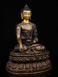 [shakyamuni Buddha], Buddhist Handmade Statue, With Double Base [chocolate Oxidized], [face Painted] And [high Quality]