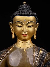 [shakyamuni Buddha], Buddhist Handmade Statue, With Double Base [chocolate Oxidized], [face Painted] And [high Quality]