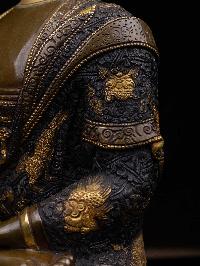 [shakyamuni Buddha], Buddhist Handmade Statue, With Double Base [chocolate Oxidized], [face Painted] And [high Quality]