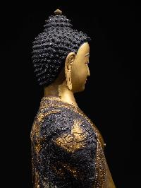 [shakyamuni Buddha], Buddhist Handmade Statue, With Double Base [chocolate Oxidized], [face Painted] And [high Quality]