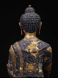 [shakyamuni Buddha], Buddhist Handmade Statue, With Double Base [chocolate Oxidized], [face Painted] And [high Quality]