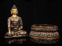 [shakyamuni Buddha], Buddhist Handmade Statue, With Double Base [chocolate Oxidized], [face Painted] And [high Quality]