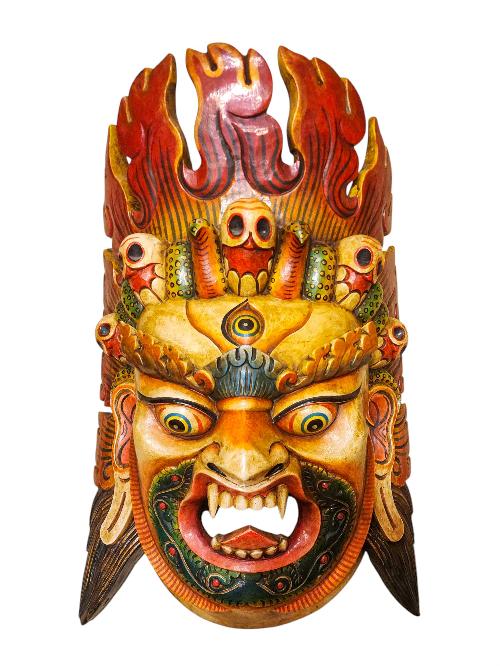 [bhairav], Handmade Wooden Mask, Wall Hanging, Poplar Wood