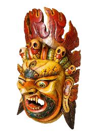 [bhairav], Handmade Wooden Mask, Wall Hanging, Poplar Wood