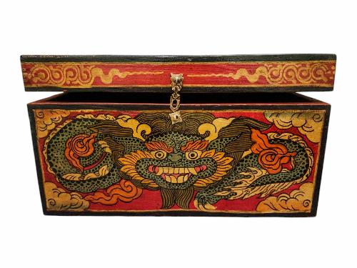 Buddhist Wooden Box With Cheppu,  Tibetan Style With Traditional Colors