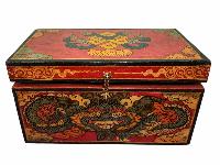 Buddhist Wooden Box With Cheppu,  Tibetan Style With Traditional Colors