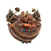 [silver] Tibetan Ghau Box With [manjushree], [gold Plated] And [stone Setting]