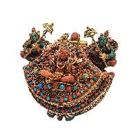 [silver] Tibetan Ghau Box With [manjushree], [gold Plated] And [stone Setting]