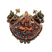 [silver] Tibetan Ghau Box With [manjushree], [gold Plated] And [stone Setting]