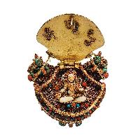 [silver] Tibetan Ghau Box With [manjushree], [gold Plated] And [stone Setting]