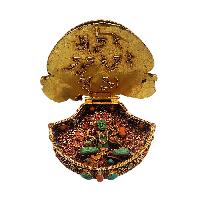 [silver] Tibetan Ghau Box With [manjushree], [gold Plated] And [stone Setting]