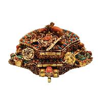 [silver] Tibetan Ghau Box With [manjushree], [gold Plated] And [stone Setting]