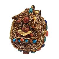 [silver] Tibetan Ghau Box With [manjushree], [gold Plated] And [stone Setting]