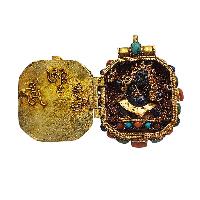 [silver] Tibetan Ghau Box With [manjushree], [gold Plated] And [stone Setting]