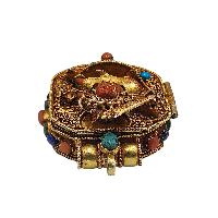 [silver] Tibetan Ghau Box With [manjushree], [gold Plated] And [stone Setting]