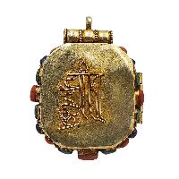 [silver] Tibetan Ghau Box With [manjushree], [gold Plated] And [stone Setting]