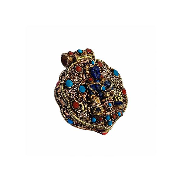 [silver] Tibetan Ghau Box With [medicine Buddha] And [stone Setting]