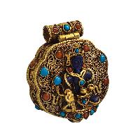 [silver] Tibetan Ghau Box With [medicine Buddha] And [stone Setting]
