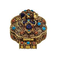 [silver] Tibetan Ghau Box With [medicine Buddha] And [stone Setting]