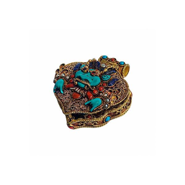 [silver] Tibetan Ghau Box With [cheppu], [gold Plated] And [stone Setting]
