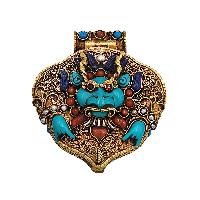 [silver] Tibetan Ghau Box With [cheppu], [gold Plated] And [stone Setting]