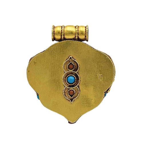 [silver] Tibetan Ghau Box With [cheppu], [gold Plated] And [stone Setting]