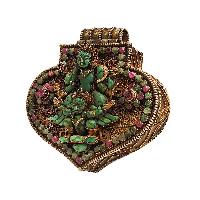 [silver] Tibetan Ghau Box With [garuda Narayan], [gold Plated] And [stone Setting]