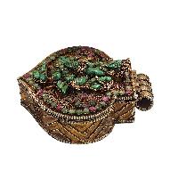 [silver] Tibetan Ghau Box With [garuda Narayan], [gold Plated] And [stone Setting]