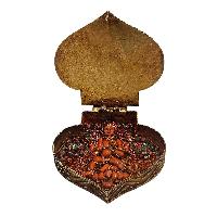 [silver] Tibetan Ghau Box With [garuda Narayan], [gold Plated] And [stone Setting]