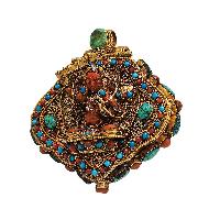 [silver] Tibetan Ghau Box With [manjushree], [gold Plated] And [stone Setting]